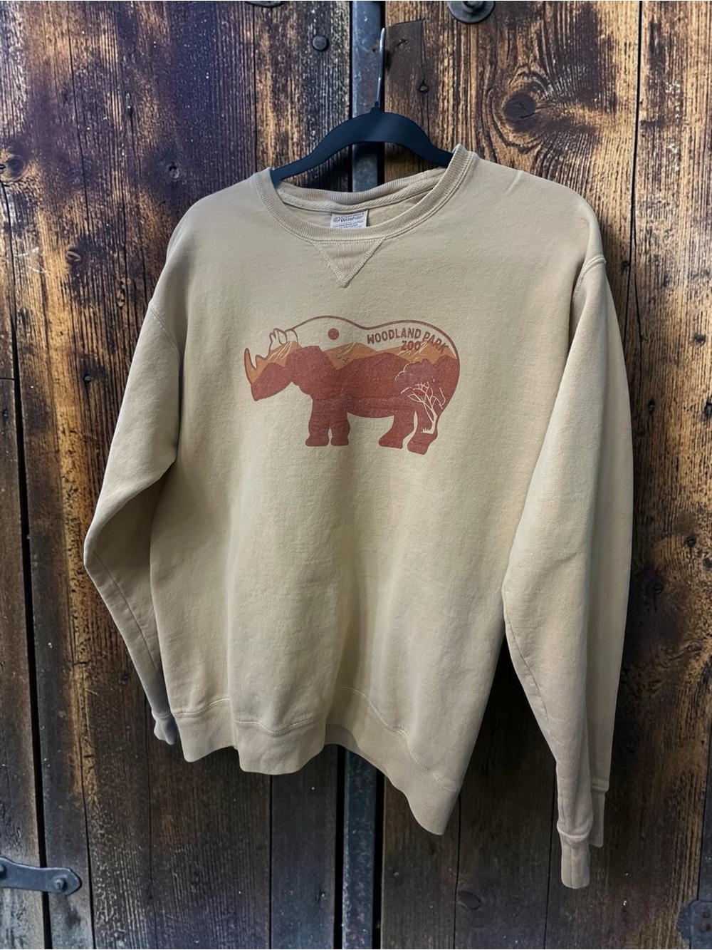 Comfort Wash Woodland Park Zoo Sweatshirt. Dark Mustard Yellow. Size: small